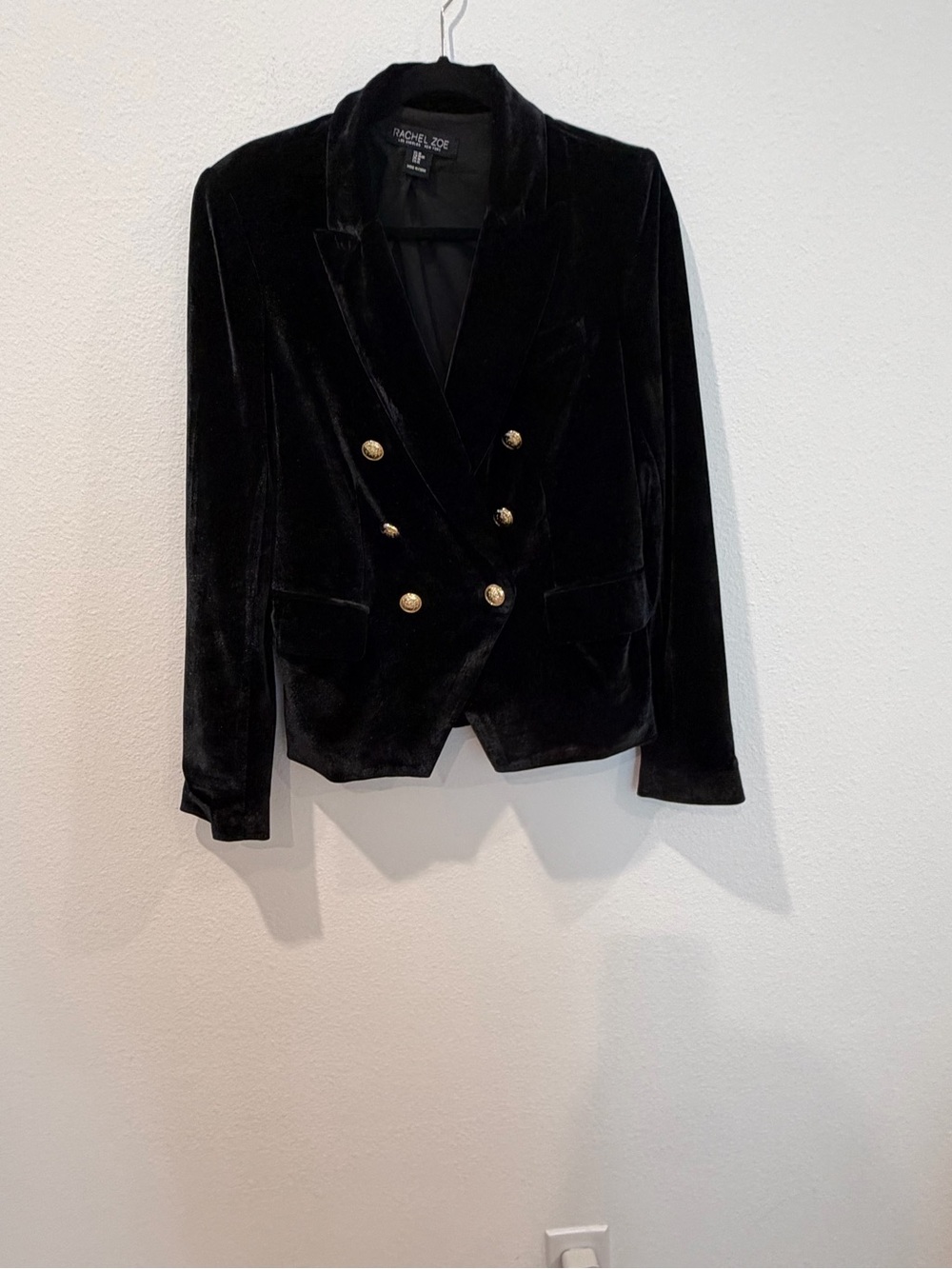 Rachel Zoe Black Velvet Double-Breasted Blazer with Gold Buttons